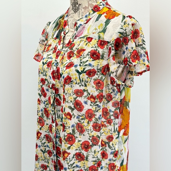 FIGUEROA & FLOWER Red and yellow sheer floral print top size PXL - Picture 5 of 13